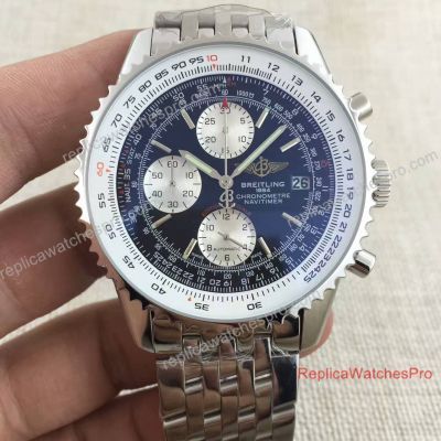 Top Grade Breitling Navitimer Copy Watch Chronograph SS Black Face & White Sub-dials